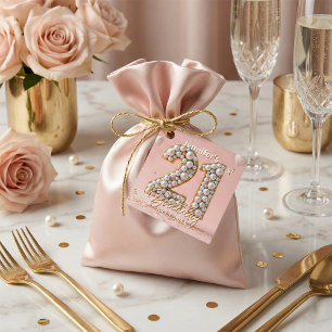 Etiquetas Para Lembrancinhas Aniversário de 21 anos Elegante Rosa Bege e Pérola