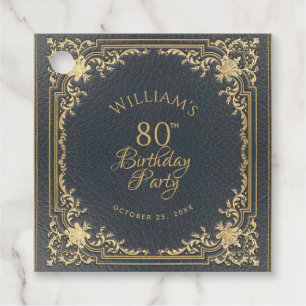 Etiquetas Para Lembrancinhas Aniversário de 80 anos Azul Elegante Letra Dourada