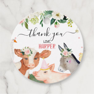 Etiquetas Para Lembrancinhas Aniversário De Animais Da Fazenda Floral Rosa, Ob
