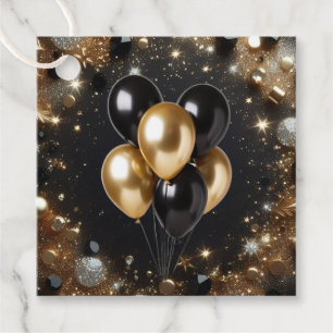 Etiquetas Para Lembrancinhas Aniversário de Balão Brilhante Preto e Dourado Ele