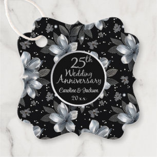 Etiquetas Para Lembrancinhas Aniversário de Casamento Floral do 25 Silver Glitt