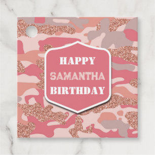 Etiquetas Para Lembrancinhas Aniversário do Exército de Camo Rosa Rosa-Rosa, Ro
