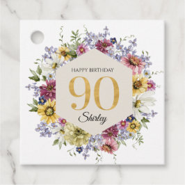 Etiquetas Para Lembrancinhas Aniversário Personalizado de 90 anos com Flor Silv