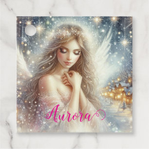 Etiquetas Para Lembrancinhas Anjo de Neve Etéreo de Aquarela Festiva Feminina