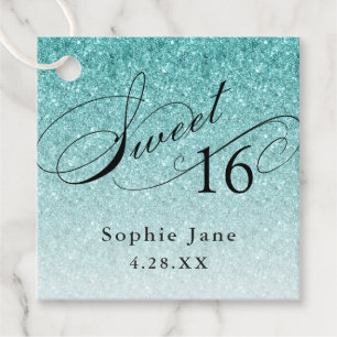 Etiquetas Para Lembrancinhas Aqua Blue Glam Glitter Sweet 16 Personalizado
