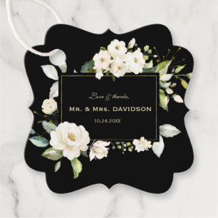 Etiquetas Para Lembrancinhas Aquarela Charme Flores Brancas Dourado Preto Casam