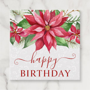 Etiquetas Para Lembrancinhas Aquarela Floral de Aniversário de Inverno Poinsett
