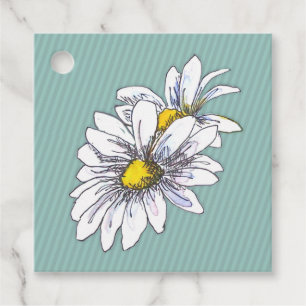 Etiquetas Para Lembrancinhas Aquarela Floral Margarida Ovo de Pato Azul Boho