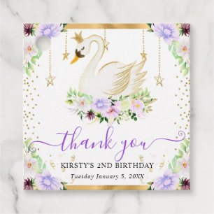 Etiquetas Para Lembrancinhas Aquarela Flores Roxas e Creme Cisne Aniversário