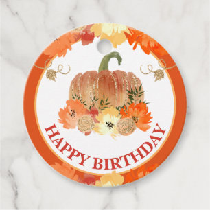 Etiquetas Para Lembrancinhas Aquarela Laranja & Abóbora Dourada Feliz Aniversár