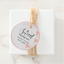 Etiquetas Para Lembrancinhas Aquarela rosa e coração vermelho Doce Obrigado Fes