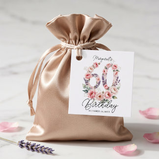 Etiquetas Para Lembrancinhas Aquarela Rosa Floral Cor-de-Rosa 60º Aniversário