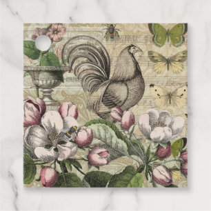 Etiquetas Para Lembrancinhas Arte de Colagem de Jardim com Galo Vintage: País F