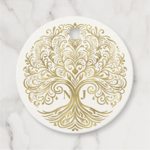 Etiquetas Para Lembrancinhas Árvore da Vida Creme e Dourado Casamento Celta