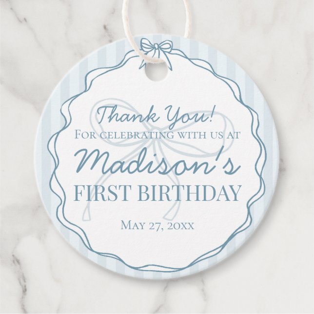 Etiquetas Para Lembrancinhas Azul Arco Coquette Pastel Strike Aniversário (Frente)