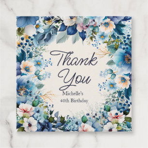 Etiquetas Para Lembrancinhas Azul Branco Floral Aniversário Feminino Obrigado