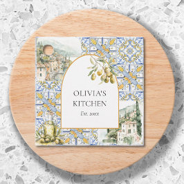 Etiquetas Para Lembrancinhas Azulejo Mediterrâneo Oliva Amarelo Azul Padrão