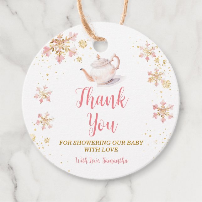Etiquetas Para Lembrancinhas Baby Is Brewing Pink Winter Tea Party Baby Shower (Frente)