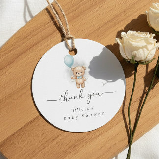 Etiquetas Para Lembrancinhas Baby Shower for Boy Blue Balloon, Teddy Bear & Bow