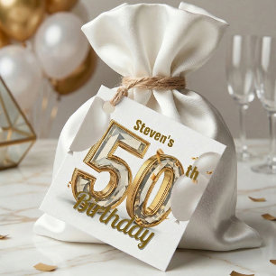Etiquetas Para Lembrancinhas Balões Brancos para Aniversário de 50 anos Gold Di