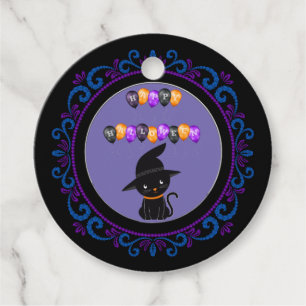 Etiquetas Para Lembrancinhas Balões de Dia das Bruxas de Gato Negro Roxo Azul