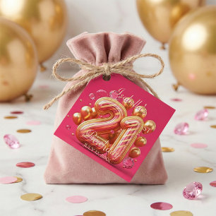 Etiquetas Para Lembrancinhas Baloes de Ouro Rosa Quente Diamantes 21º Aniversár