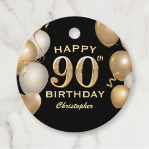 Etiquetas Para Lembrancinhas Balões Festa de aniversário, preto e Dourado