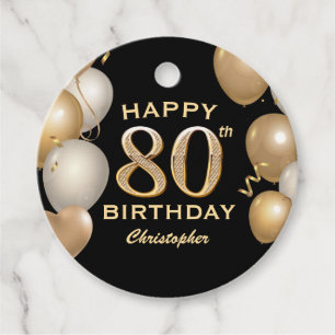 Etiquetas Para Lembrancinhas Balões Festa de aniversário preto e Dourado