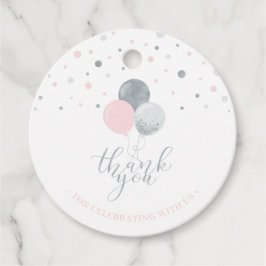 Etiquetas Para Lembrancinhas Balões Prateados e Rosa | Parte Obrigado Marca de 