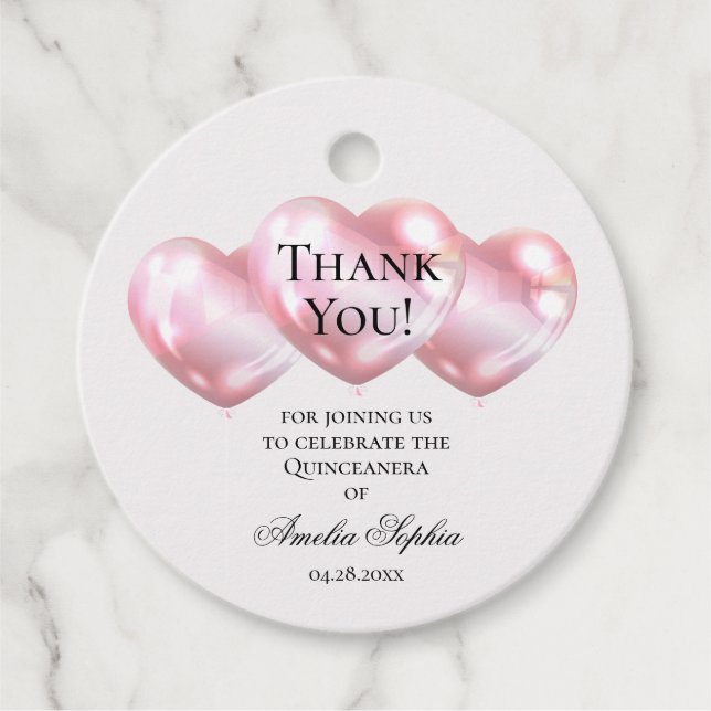 Etiquetas Para Lembrancinhas Balões Rosa Quinceañera (Frente)