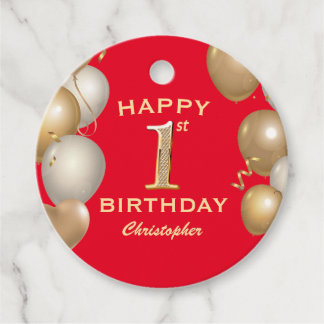 Etiquetas Para Lembrancinhas Balões Vermelhos e Dourados do Partido primeiro an