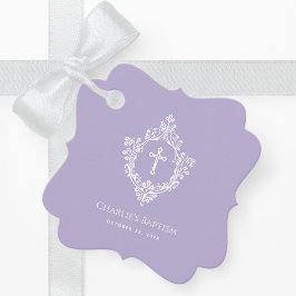 Etiquetas Para Lembrancinhas Baptism Lavender Elegant Vintage Cross in Crest