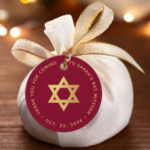 Bat Mitzvah Borgonha Faux Folha de Ouro Estrela de