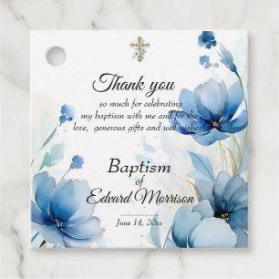 Etiquetas Para Lembrancinhas Batismo Azul-Derramante Floral Elegante