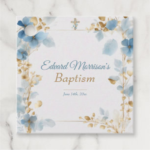 Etiquetas Para Lembrancinhas Batismo Azul-Derramante Floral Elegante