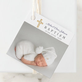 Etiquetas Para Lembrancinhas Batismo de Fotografia do Script Azul do Marinho Mo