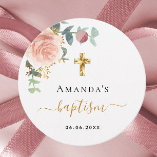 Etiquetas Para Lembrancinhas Batismo eucalipto cor-de-rosa rosa ouro floral