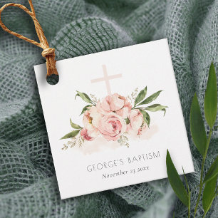 Etiquetas Para Lembrancinhas Batismo Floral Cruzado de Rosa de Pêssego Pastel 