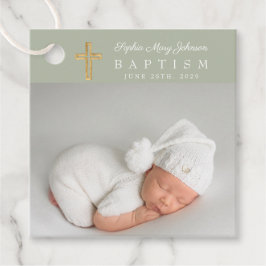 Etiquetas Para Lembrancinhas Batismo Fotográfico do Script Verde do Modern Sage