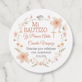 Etiquetas Para Lembrancinhas Bautismo e Primeiro Aniversário Flores Rosa Bautiz