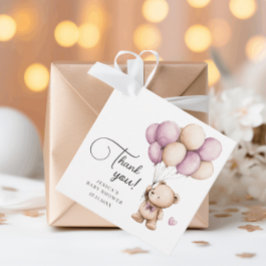 Etiquetas Para Lembrancinhas Bear Balões Pastel Chá de fraldas Roxo Obrigado