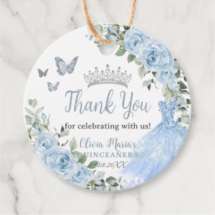 Etiquetas Para Lembrancinhas Bebê Blue Floral Princesa Vestido Prata Quinceañer