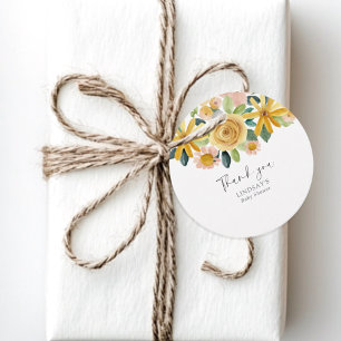 Etiquetas Para Lembrancinhas Bebê em Flor Amarela Floral Redonda Agradecimento