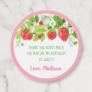 Etiquetas Para Lembrancinhas Berry Floral Rosa de Morango, doce Aniversário