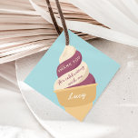 Etiquetas Para Lembrancinhas Berry Ice Cream Swirl Kids Birthday Thank You<br><div class="desc">Designed to match our soft serve ice cream kids' birthday party invitations,  these cute favor tags feature a purple berry and vanilla soft serve swirl cone with the words "thank you for celebrating with me, " and a signature in cute retro vintage style lettering.</div>
