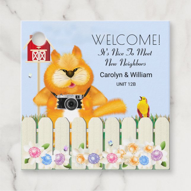 Etiquetas Para Lembrancinhas Bird dá as boas vindas a Cat to Neighhood | Novo V (Frente)