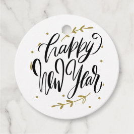 Etiquetas Para Lembrancinhas Black and Gold Happy New Year Calligraphy Wreath