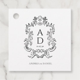 Etiquetas Para Lembrancinhas Black and White Floral Wedding Monogram