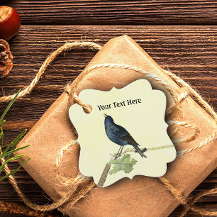 Etiquetas Para Lembrancinhas Blackbird Singing em Branch Caterillar em Yellow