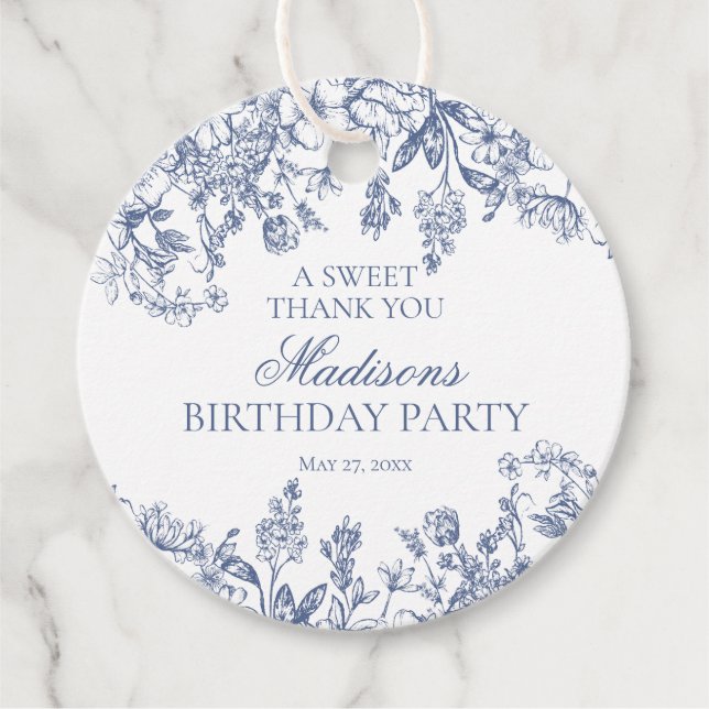 Etiquetas Para Lembrancinhas Blue Chinoiserie Vintage Círculo Floral de Anivers (Frente)